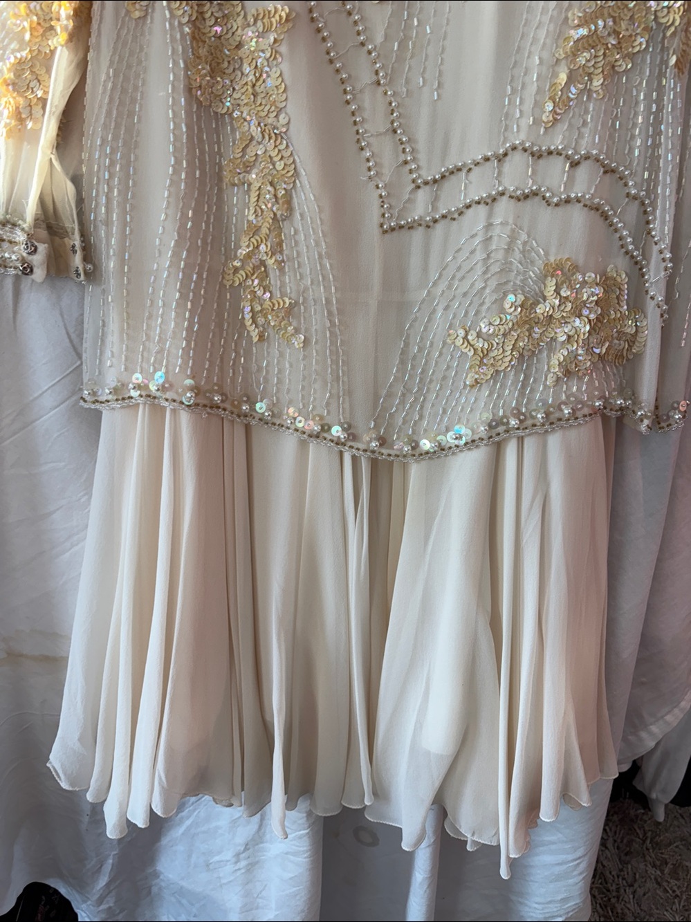 Vintage SWEE LO Embellished Cream Beaded Long-Sleeve Dress - Picture 3 of 5